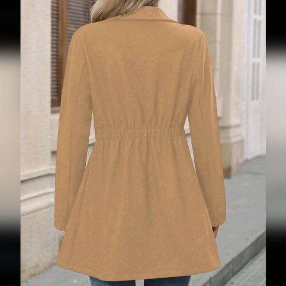 Women's Solid Color Double-Breasted Overcoat, Casual For Autumn/Winter - Picture 2 of 4